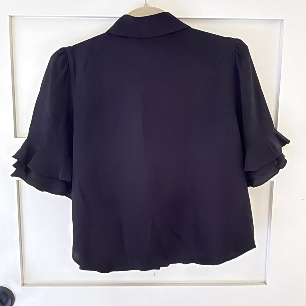 Frame Denim Black Silk Ruffled Blouse - Picture 2 of 6